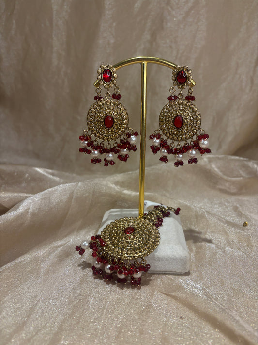 Maroon earring/tikka set