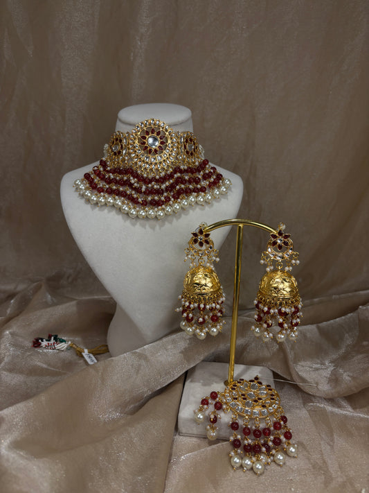 Maroon kundan choker set