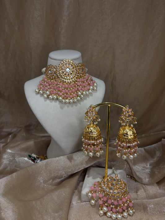 Pink kundan choker set