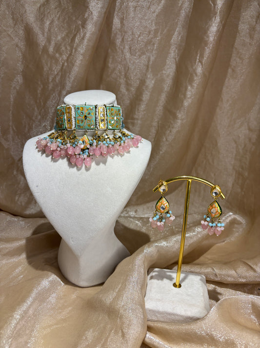 Sky blue and baby pink choker set