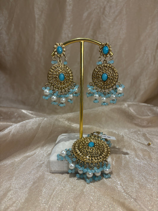 Baby blue earring/tikka set