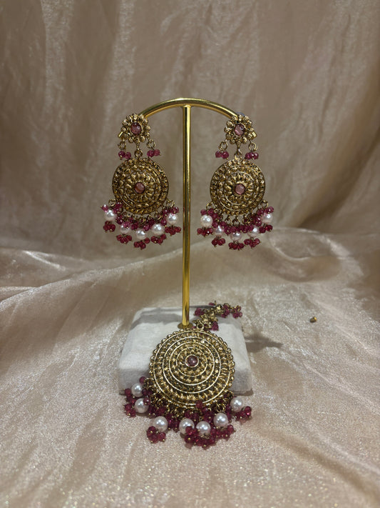 Maroon earring/tikka set