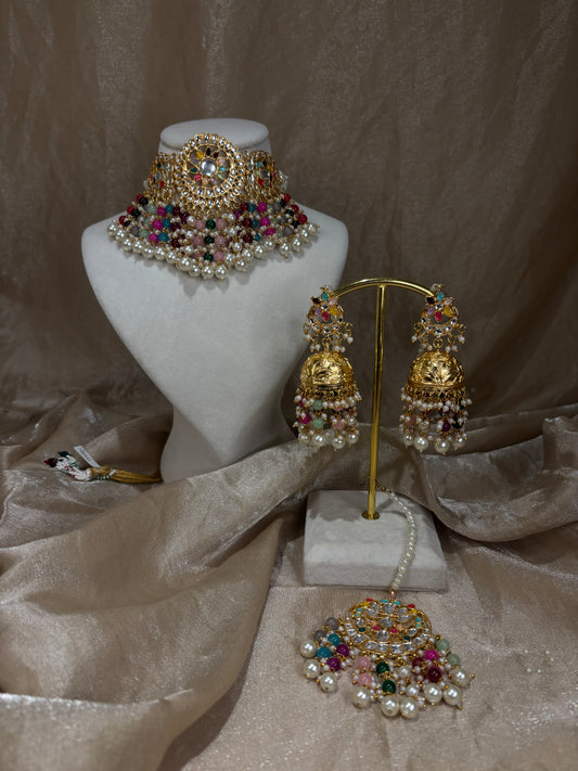 Multi coloured kundan choker set
