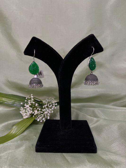 Emerald green mini oxidized jhumki