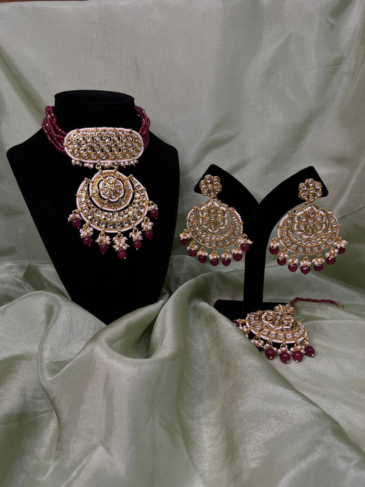 Maroon kundan choker