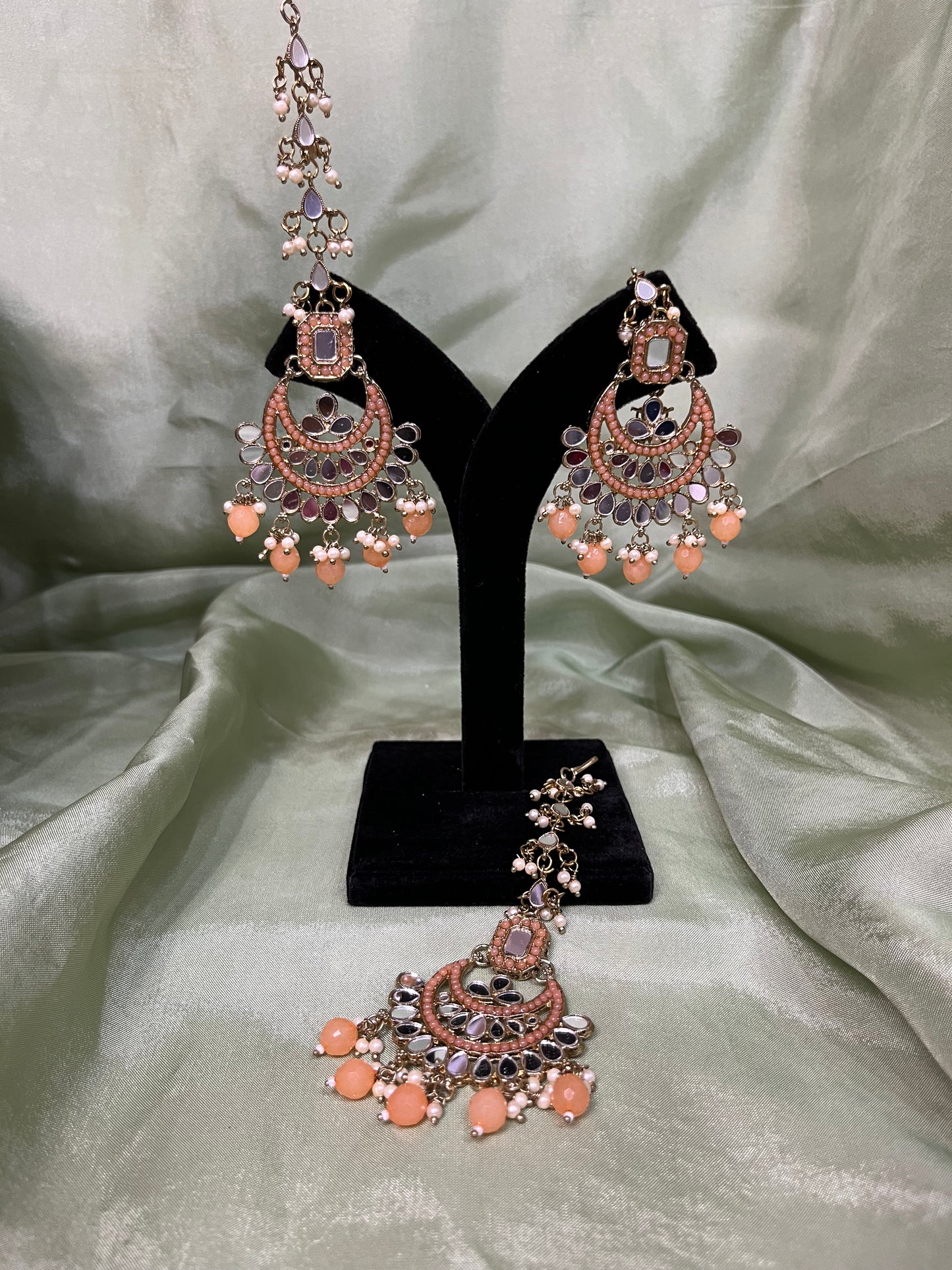 Peach bridal mirror work set