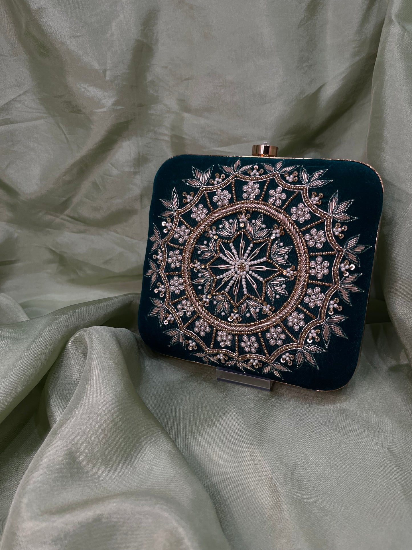 Emerald green square clutch