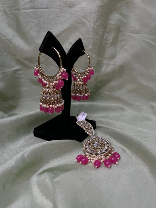 Hot pink earring/tikka set
