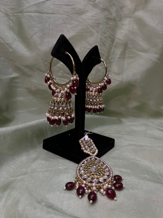 Maroon earring/tikka set
