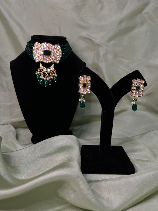 Emerald green Tiyani kundan choker set