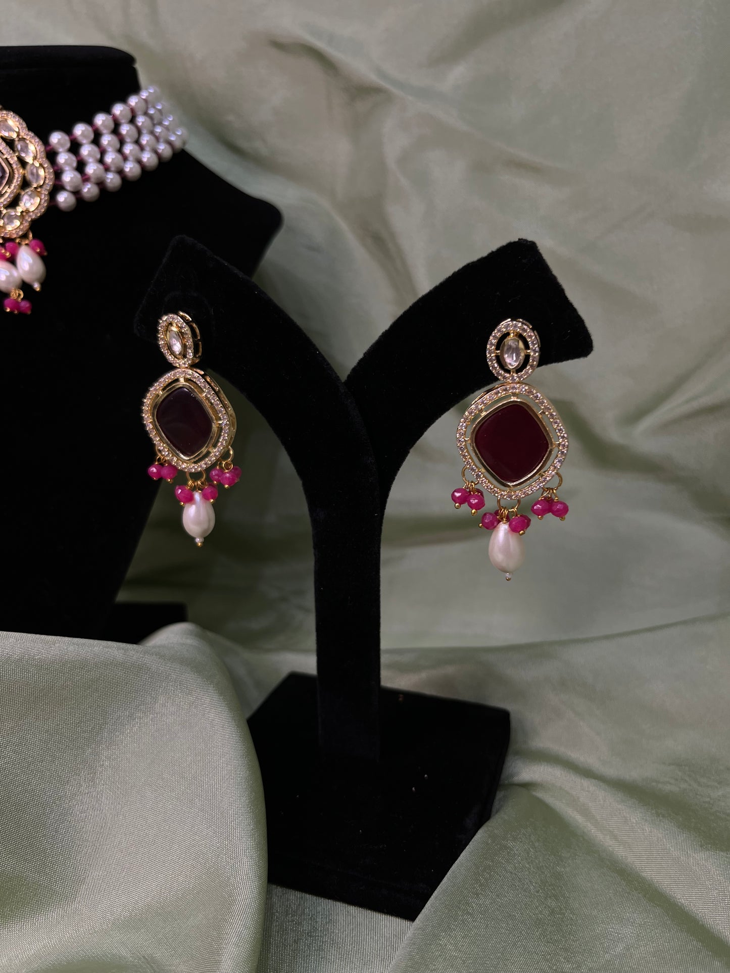 Hot pink Tiyani kundan choker set
