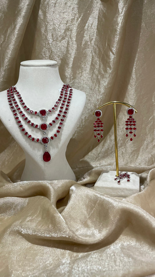 red layered necklace set