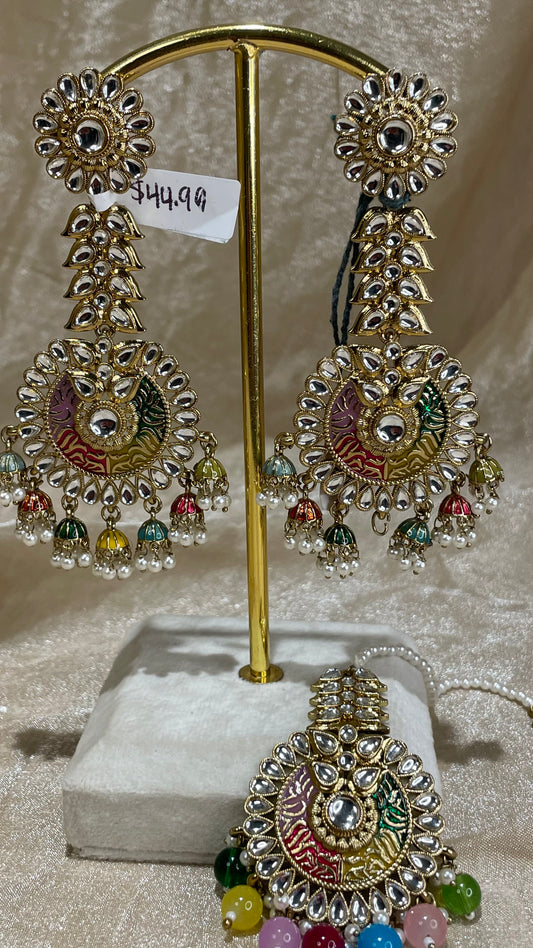 multi-colour earring tikka set