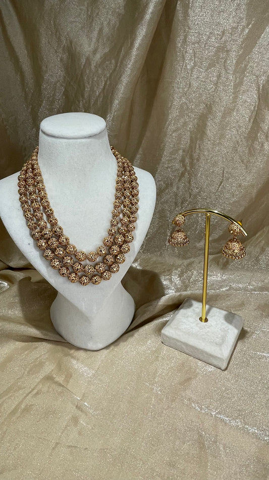 3 layer antique gold necklace set