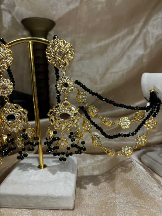 Emerald green thappa kundan sahare earrings