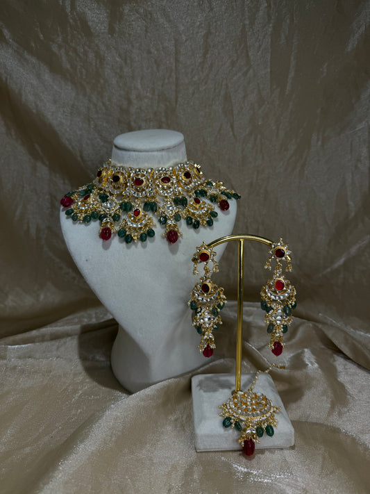 maroon and emerald green choker set