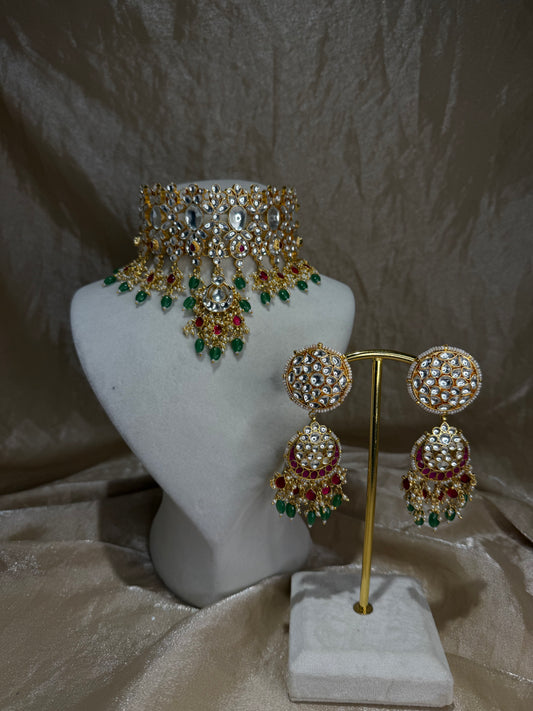 hot pink and emerald green choker set