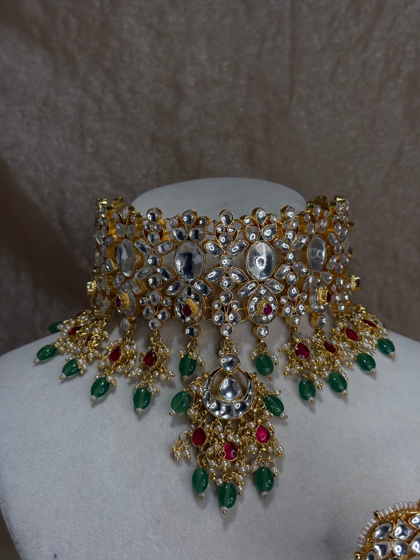 hot pink and emerald green choker set