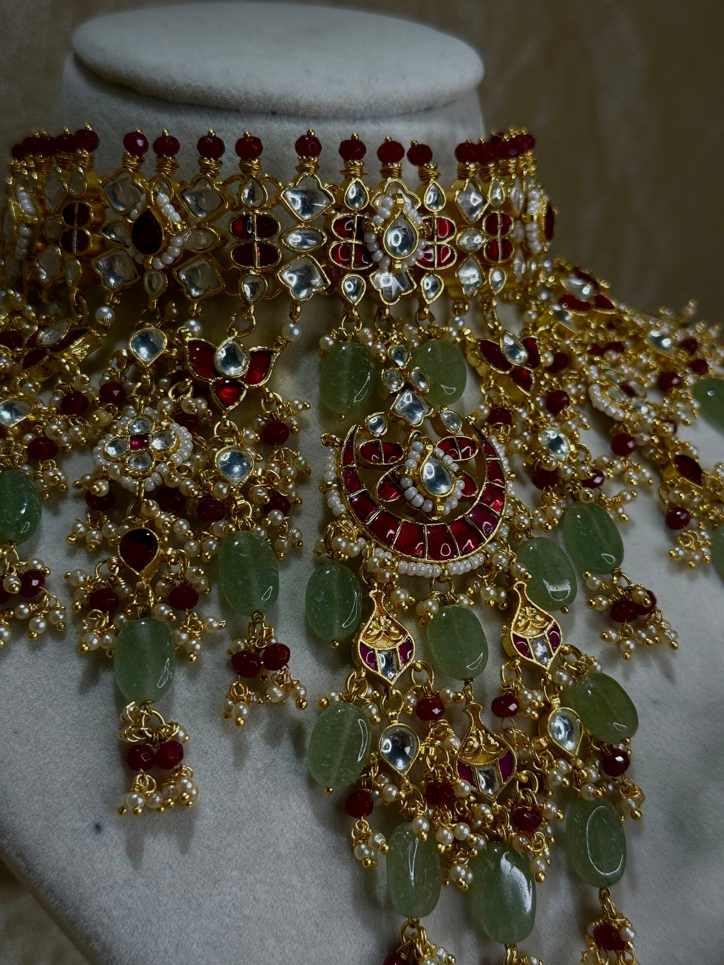 heavy sage green and maroon choker set