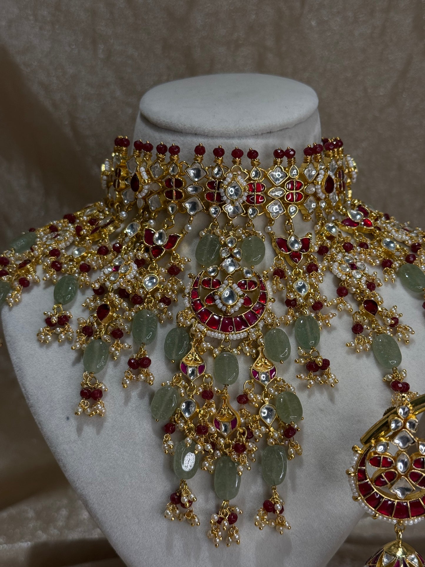 heavy sage green and maroon choker set