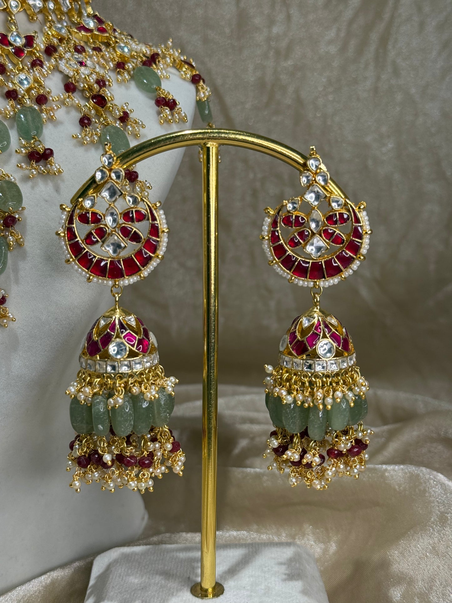 heavy sage green and maroon choker set