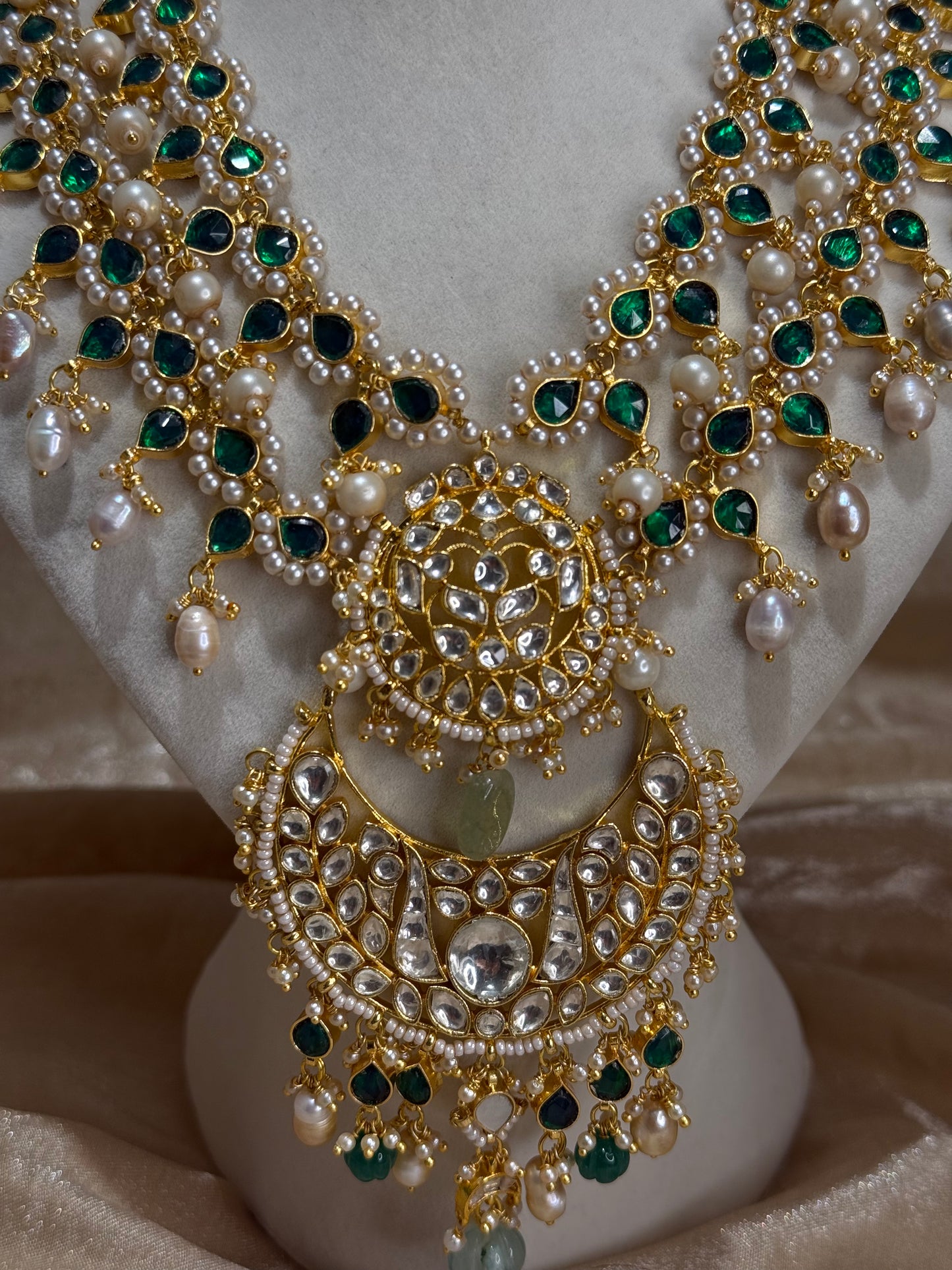 emerald green long necklace set