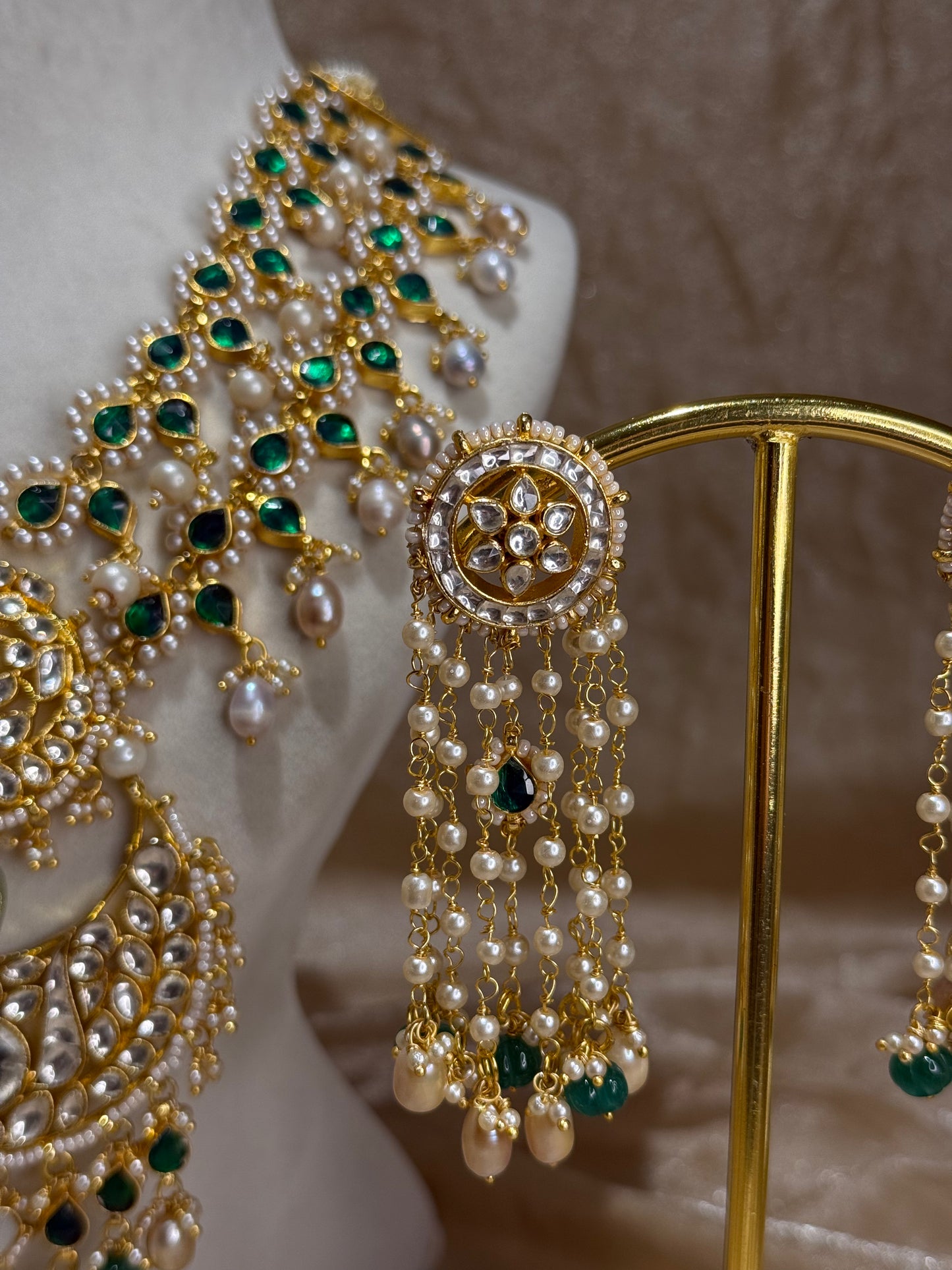 emerald green long necklace set