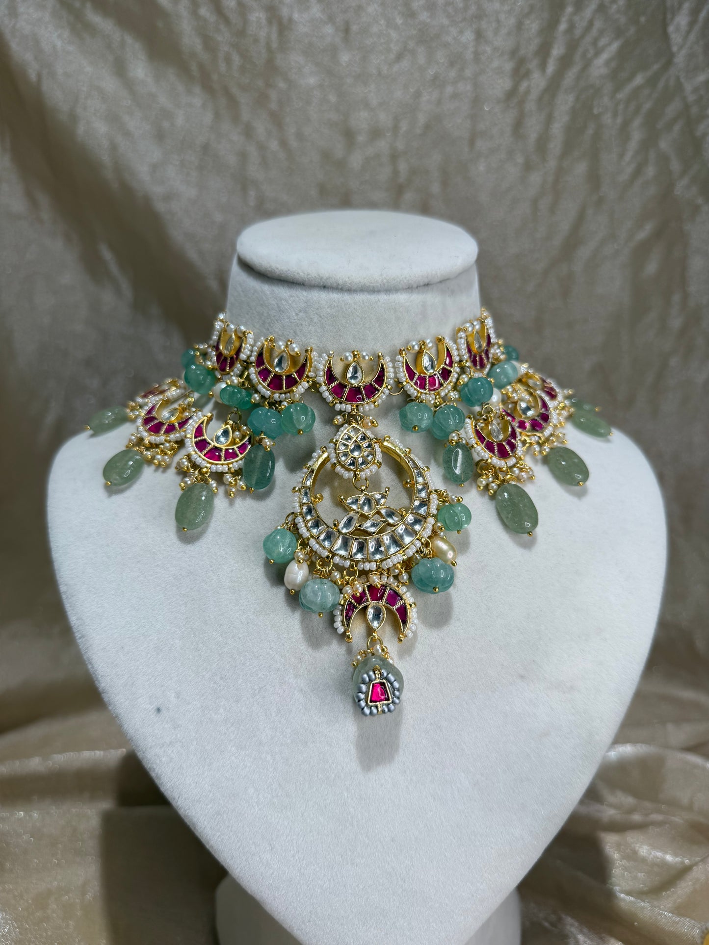 hot pink/sage green choker set