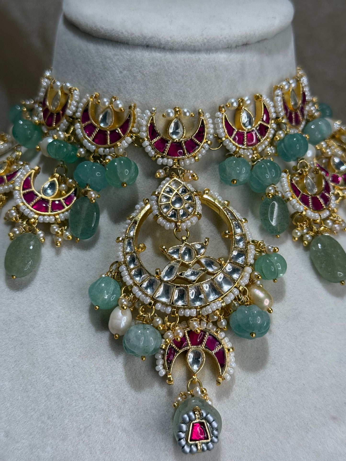 hot pink/sage green choker set