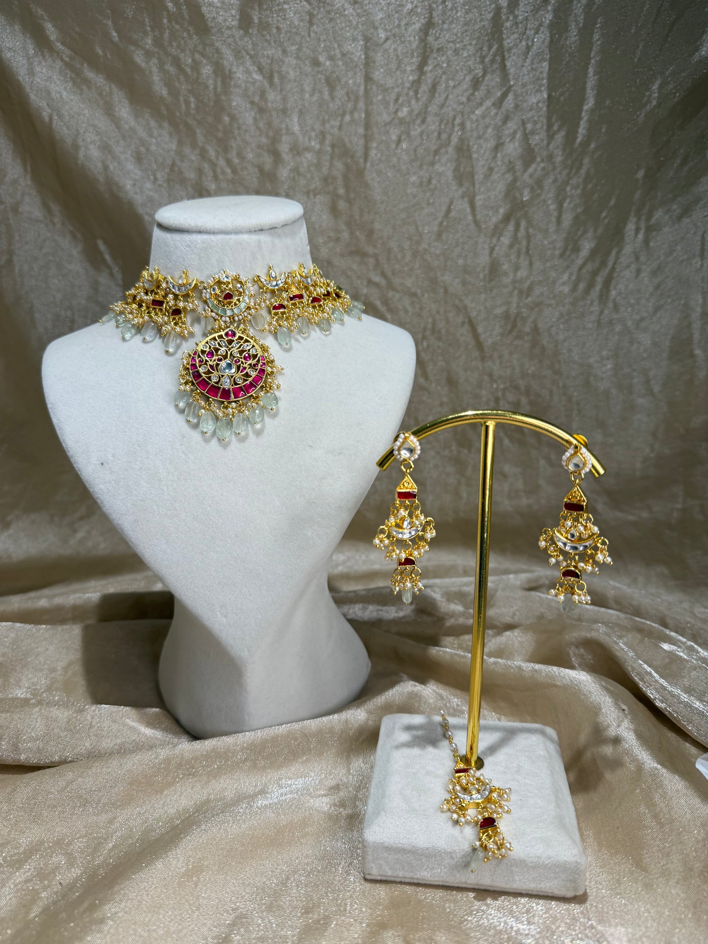 hot pink and sage green choker set