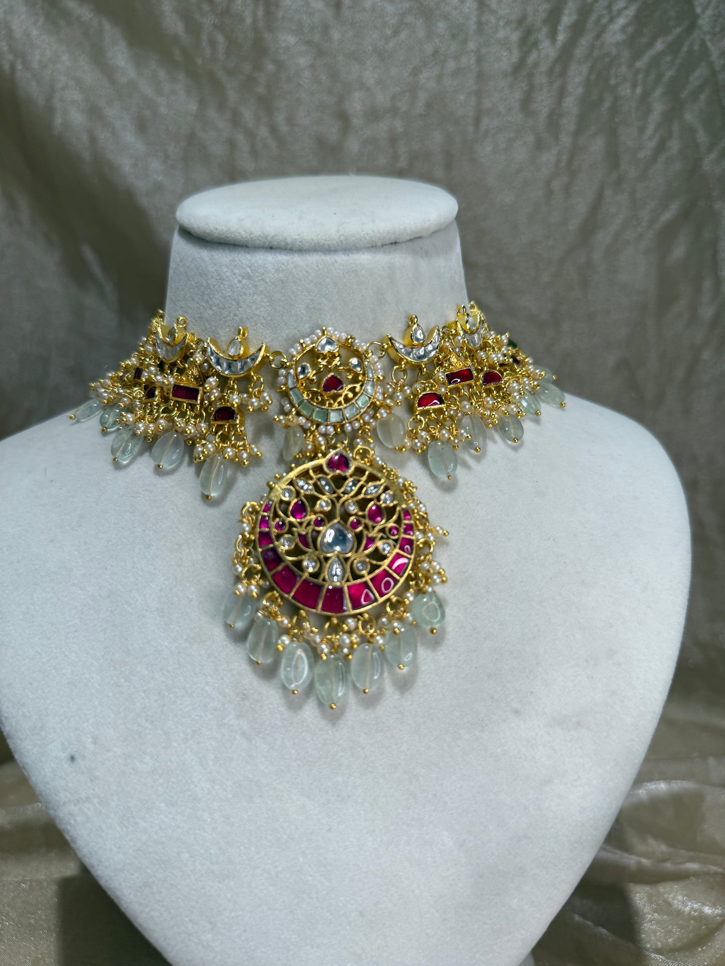 hot pink and sage green choker set