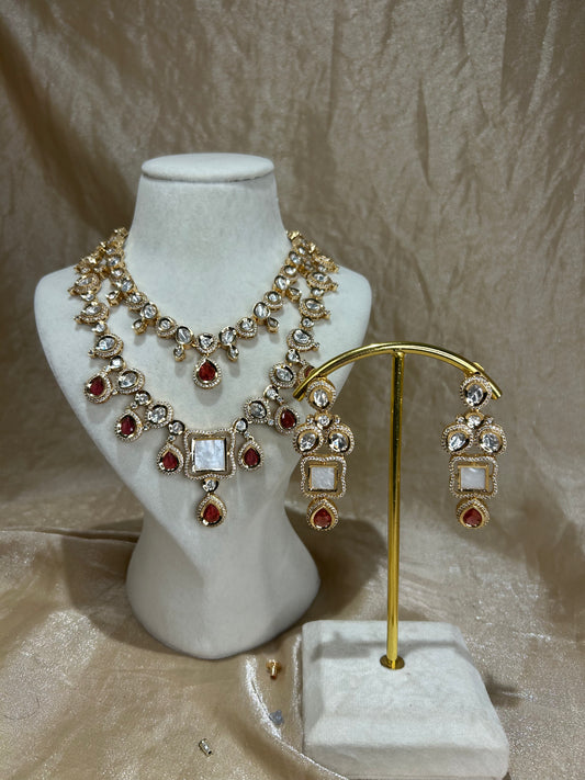maroon layered necklace set