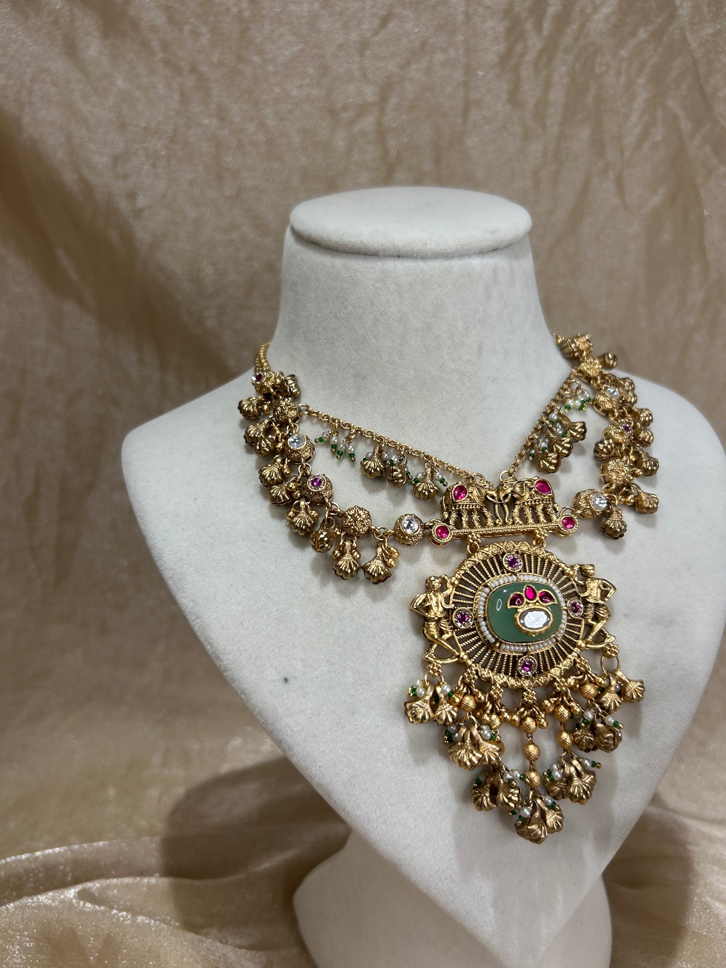 sage green layered necklace set