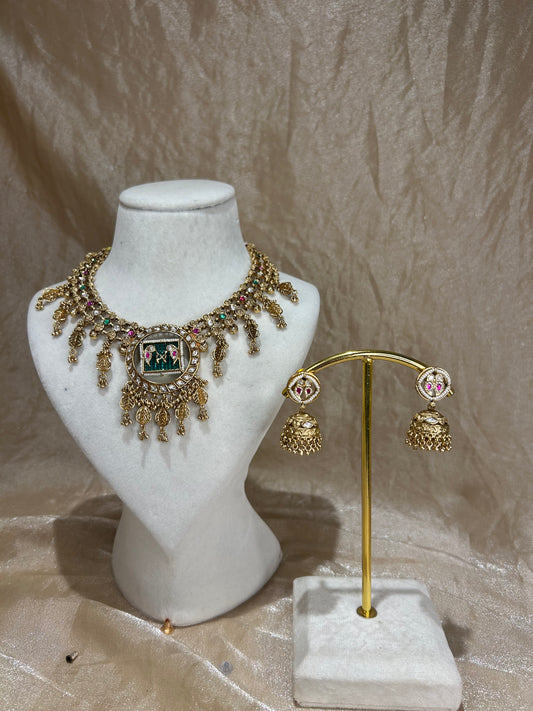 emerald green and hot pink necklace set