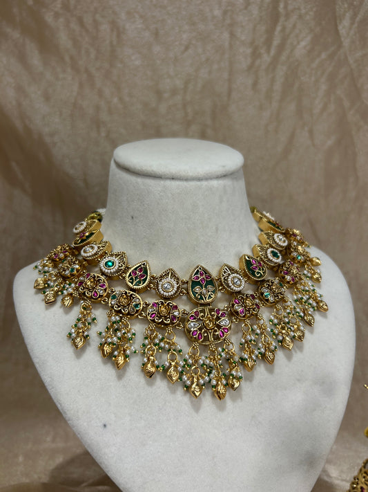 sage green and hot pink necklace set