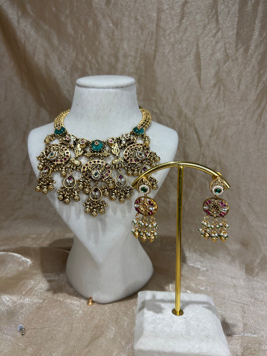 sage green and maroon necklace set