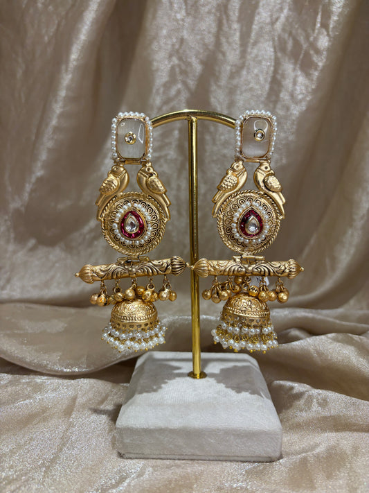 white and hot pink statement earrings