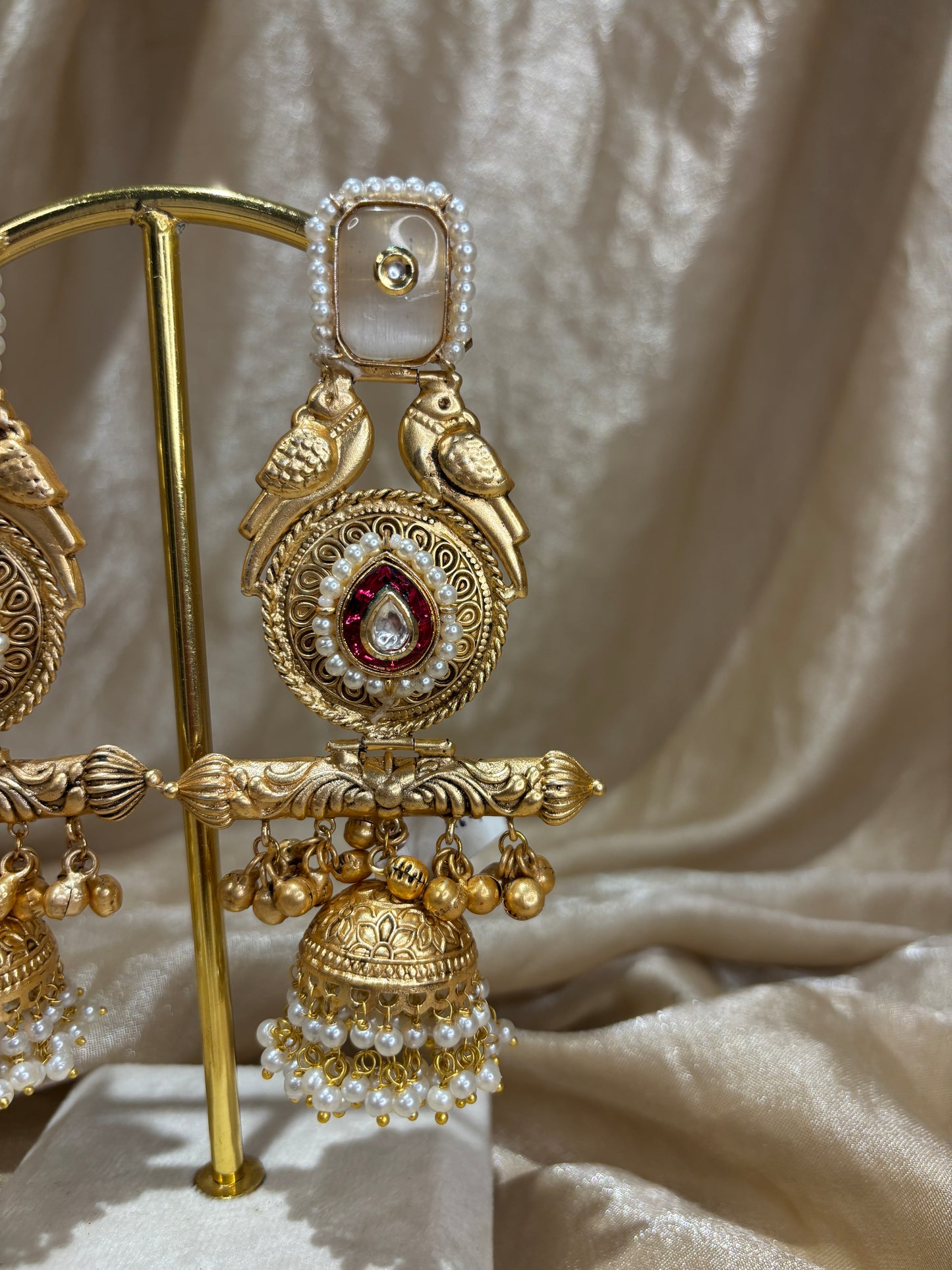 white and hot pink statement earrings