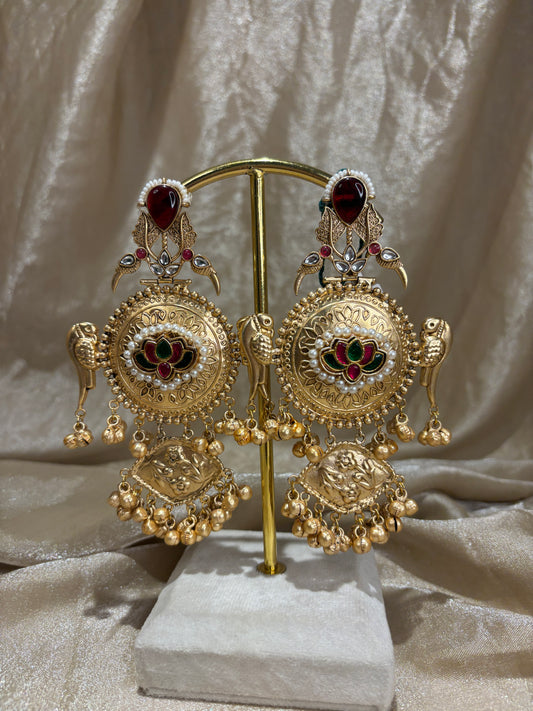 maroon and emerald green statement earrings