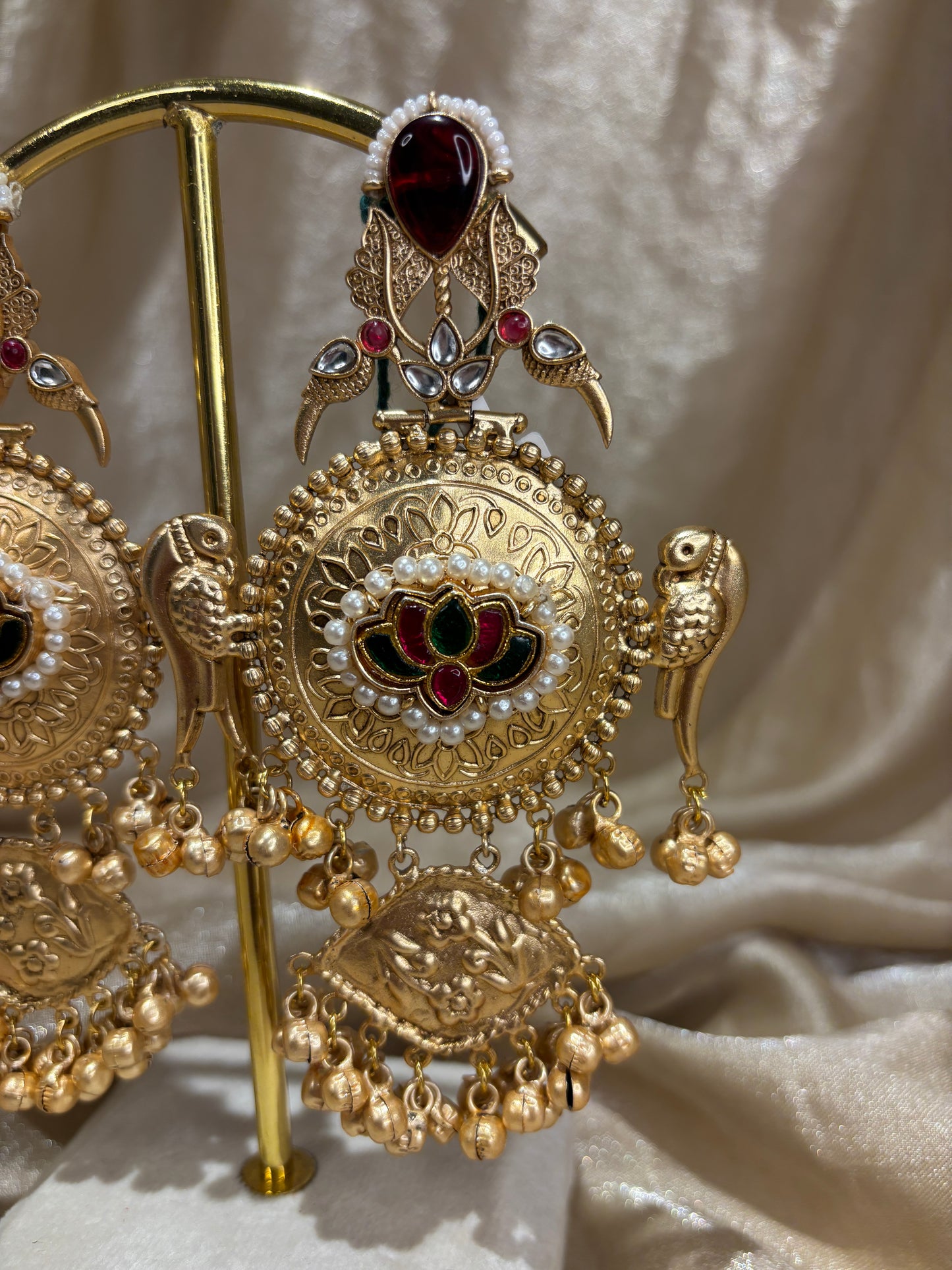 maroon and emerald green statement earrings