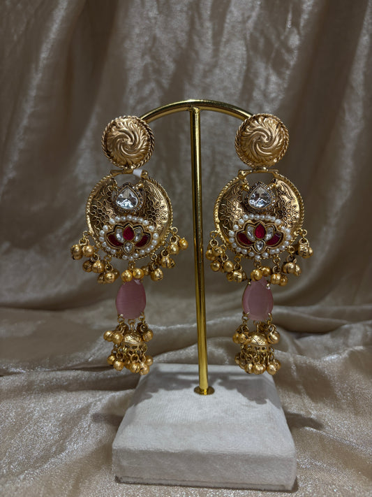 hot pink and baby pink statement earrings