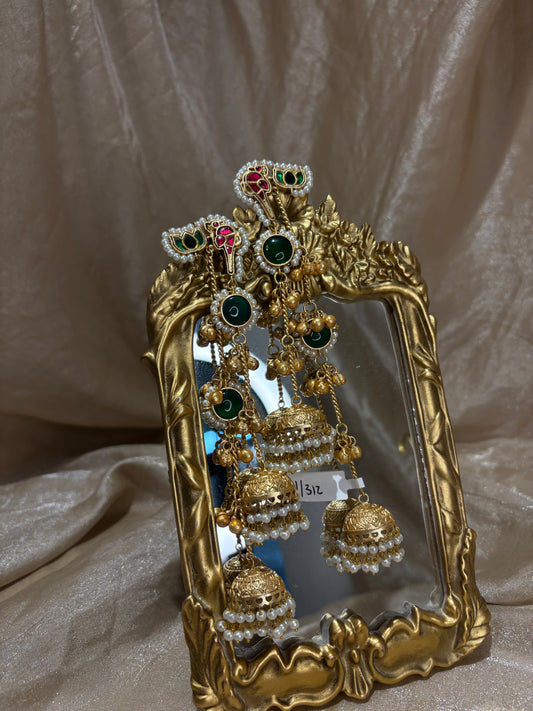 maroon and emerald green statement earrings