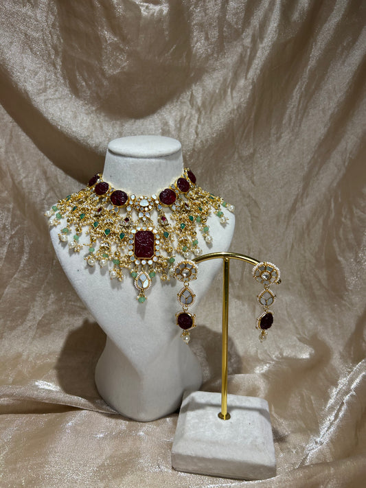 maroon/sage green necklace set