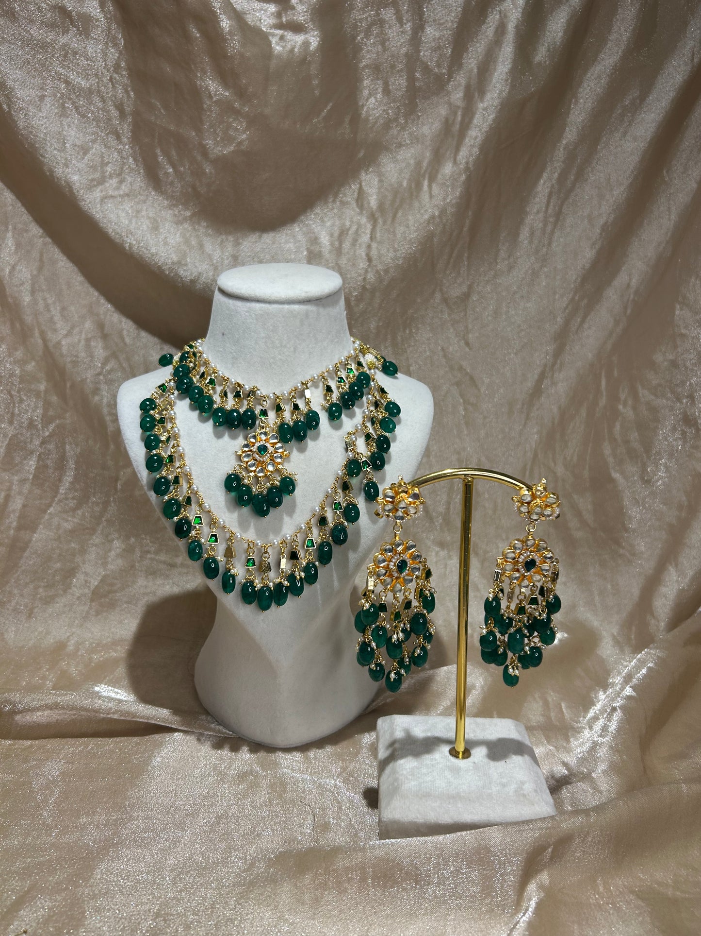 emerald green layered necklace set