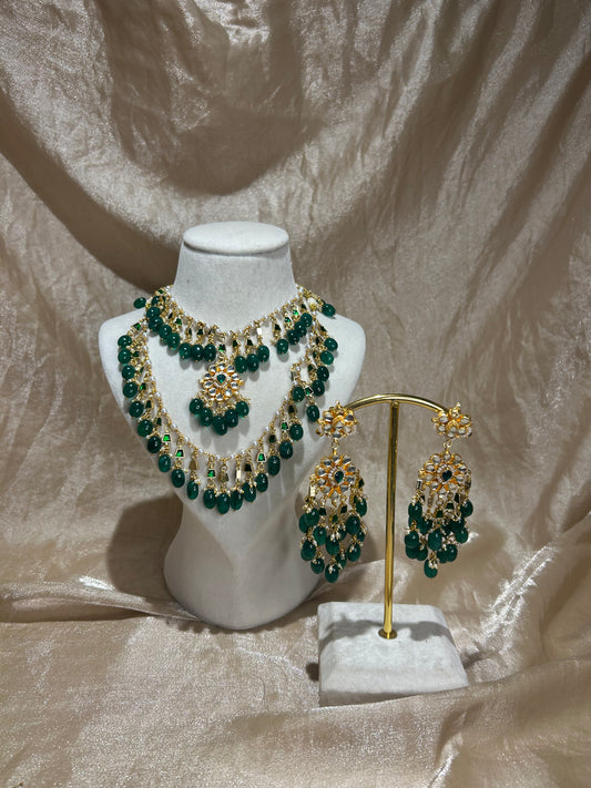 emerald green layered necklace set