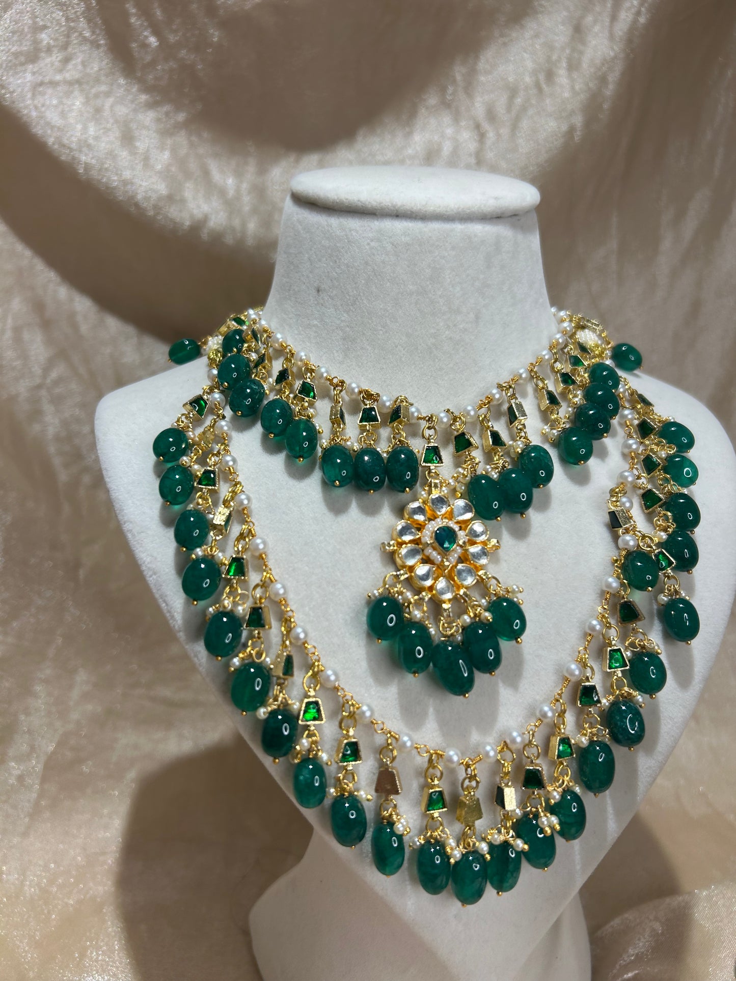 emerald green layered necklace set