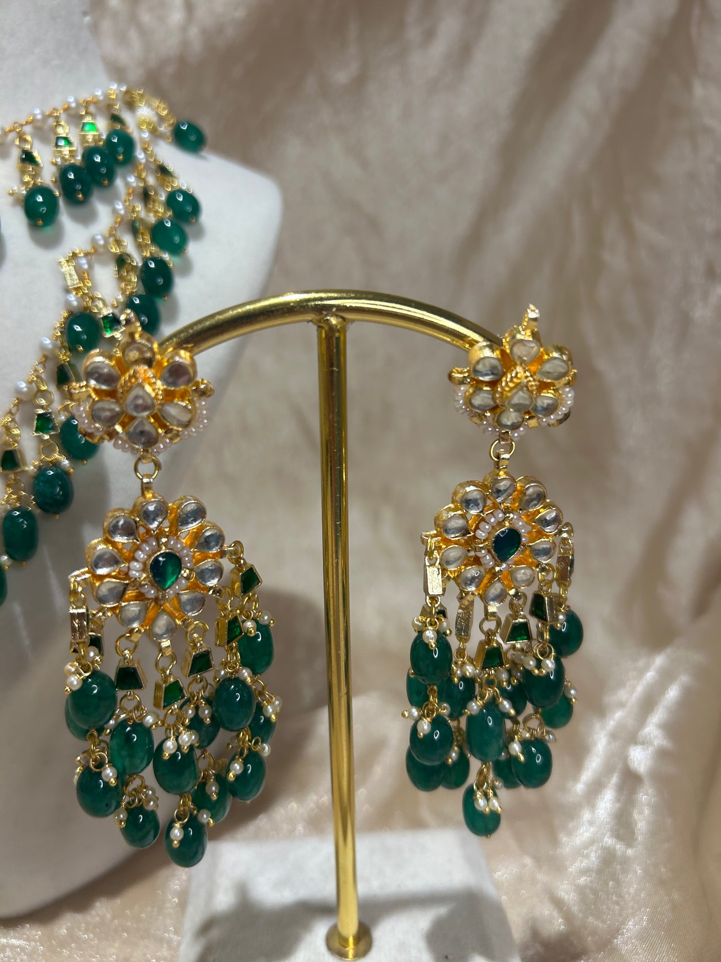 emerald green layered necklace set