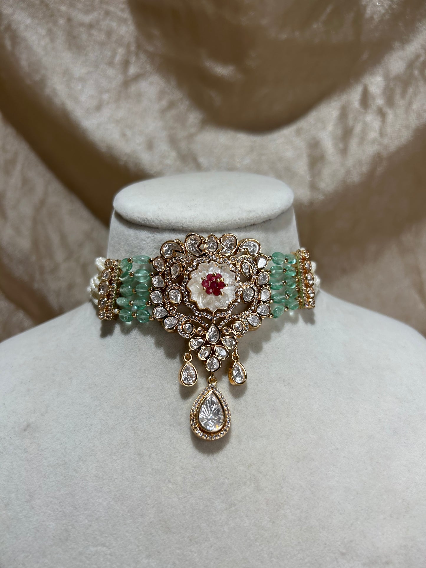 mint green/hot pink choker set