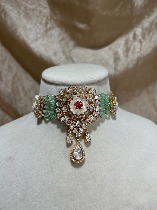 mint green/hot pink choker set