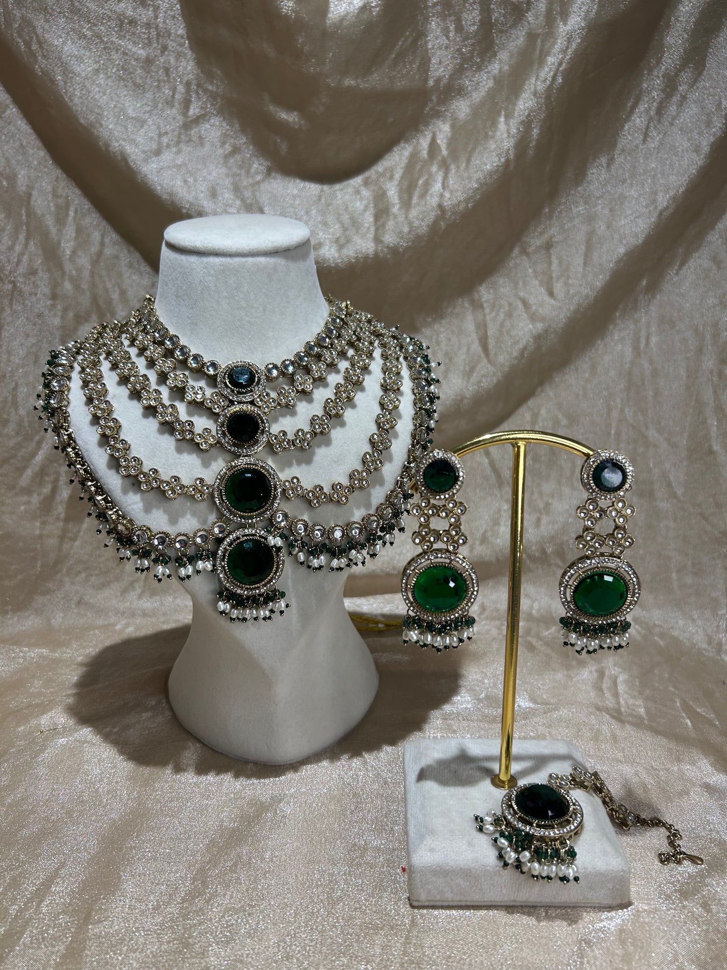 emerald green layered necklace set